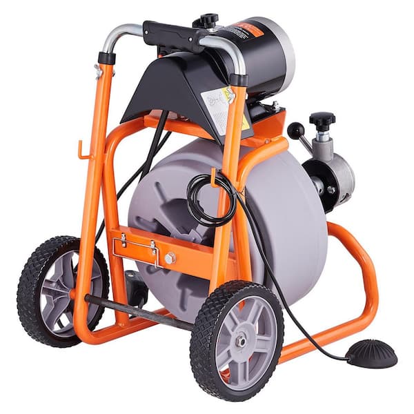 Drain Cleaner Machine 100 ft. x 3/8 in. Auto Feed Sewer Snake Drain Auger on Wheelsfor 2 in. to 4 in. Pipes