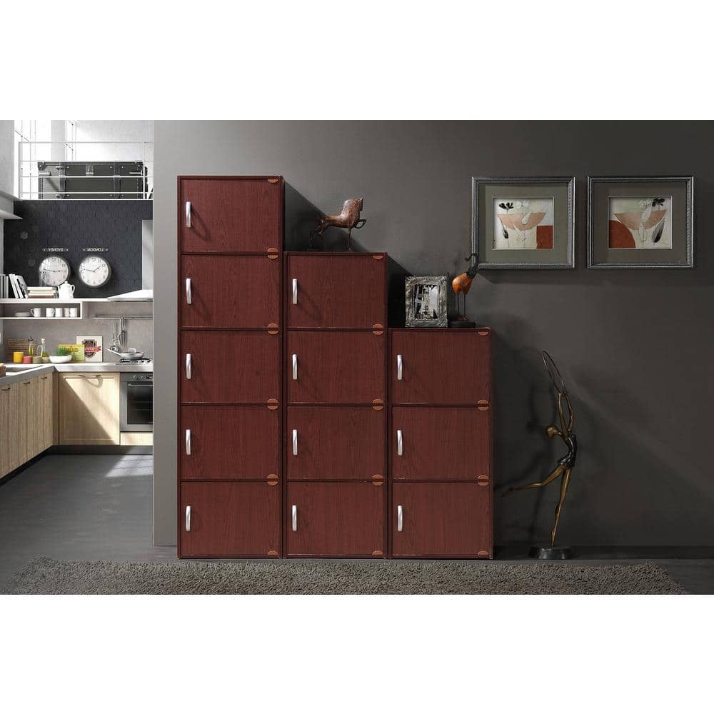 Tall Mahogany Wood Storage Cabinet with Five Doors