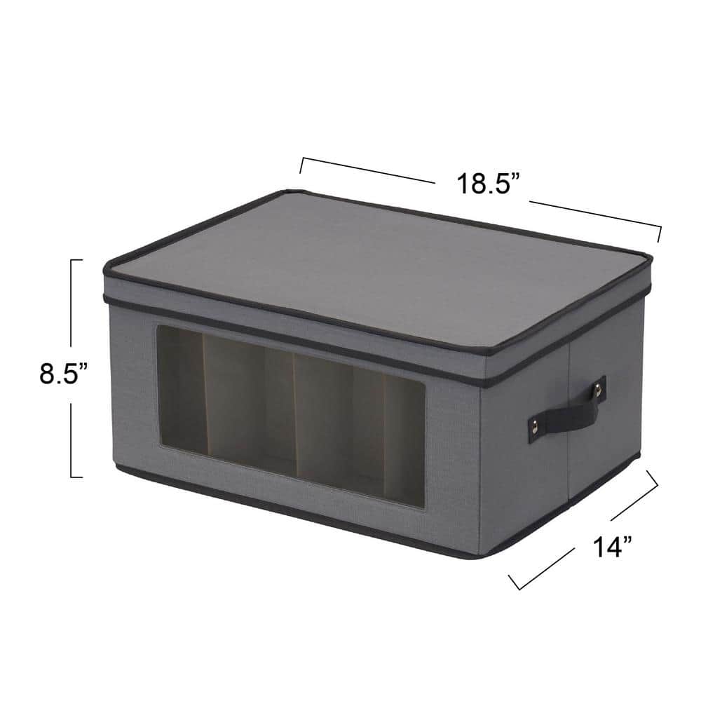 Gray Collapsible Plastic Wine Glass Storage Bin with Window