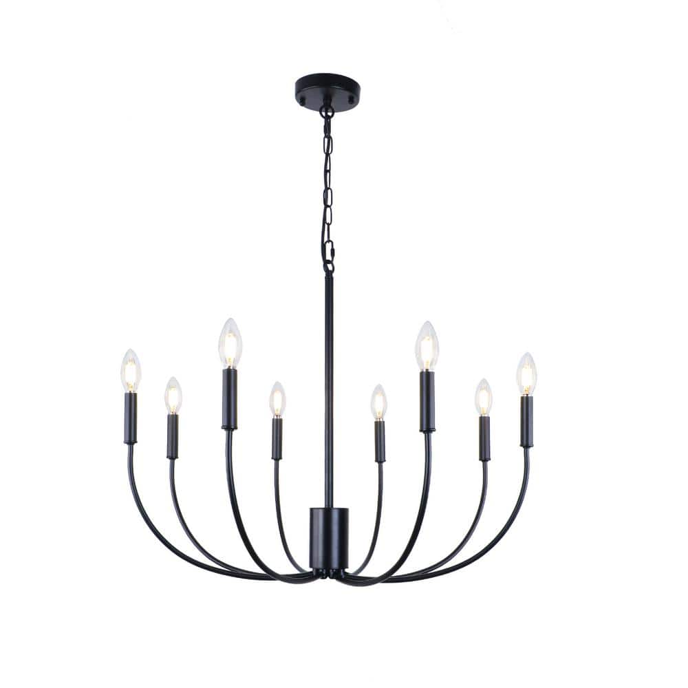 8-Light Black Modern Candle Style Farmhouse Rustic Industrial Chandelier 28