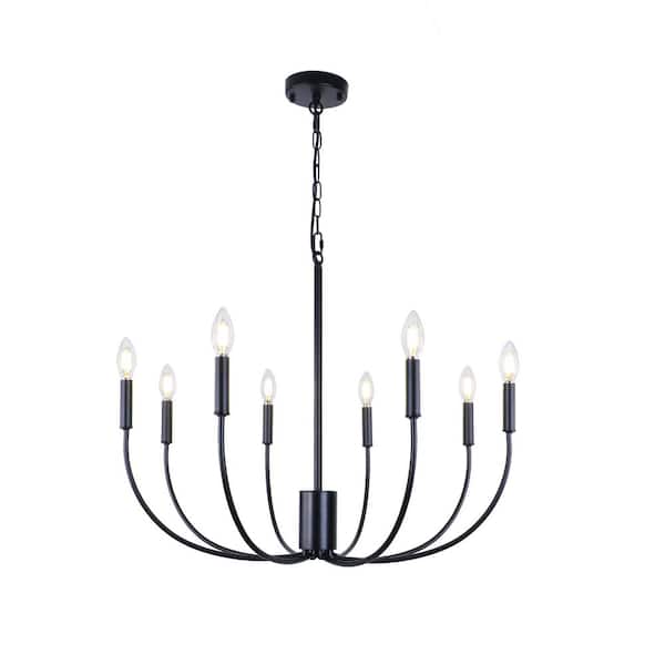 Unbranded 8-Light Black Modern Candle Style Farmhouse Rustic Industrial Chandelier 28.7 in. for Dining Room Bedroom Foyer Kitchen