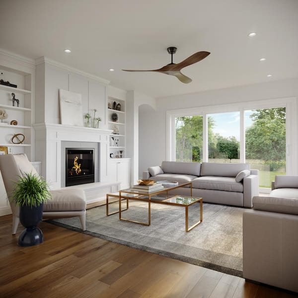 Edge 60 in. Indoor Midnight Black Ceiling Fan with Dark Walnut Blades and Handheld Remote, 6-Speeds Reverse