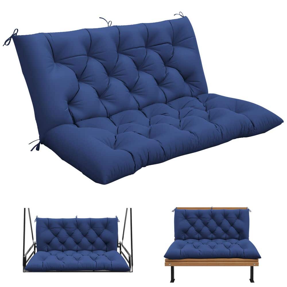 47 x 40 in. Outdoor Waterproof Porch Swing Cushion 2-Seater Replacement with Backrest for Patio Furniture Blue