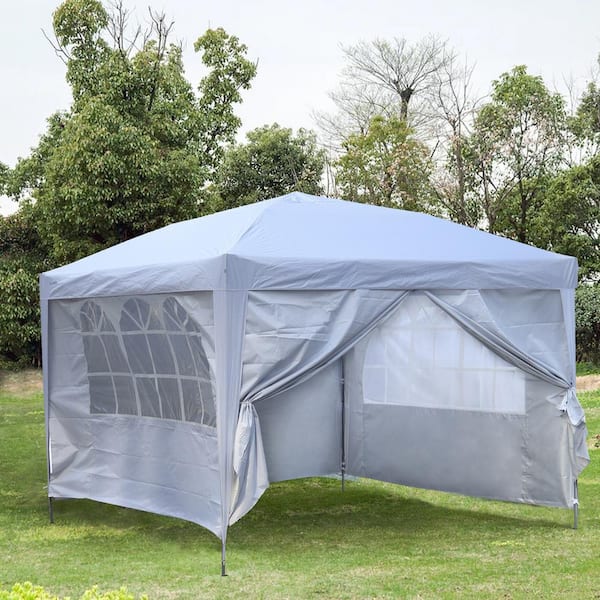 White 10x10 Ez Pop Up Canopy Outdoor Patio Gazebo Tent 4 Zipper Removable Walls