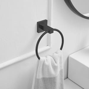 Wall Mounted Towel Ring Bath Round Towel Hanger for Bathroom Toilet Kitchen Stainless Steel in Matte Black