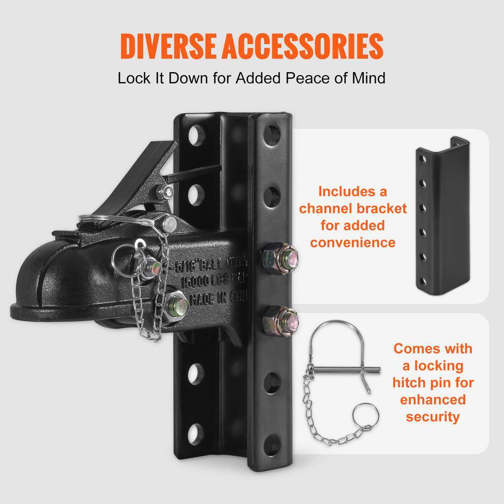 Heavy-Duty Black Adjustable Trailer Coupler with Channel Bracket