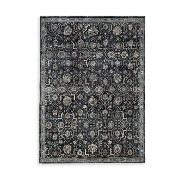 Hiy Blue, Cream and Brown 5 ft. x 7 ft. Geometric Area Rug