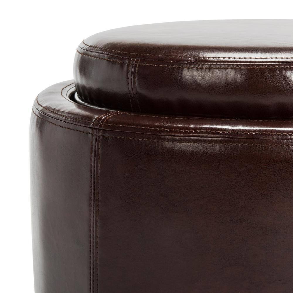 Transitional Cordovan Round Ottoman with Storage Tray