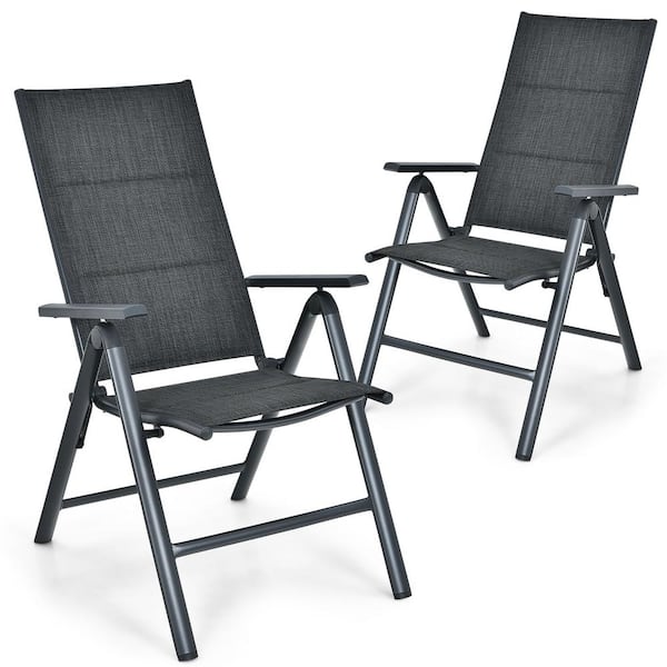 Costway Patio 2-Piece Folding Wicker Outdoor Recliner in Gray