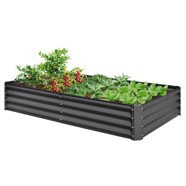 Unbranded 8 ft. x 4 ft. x 1 ft. Outdoor Galvanized Steel Raised Garden Bed, Planter Box with Modular Design, & Efficient Drainage