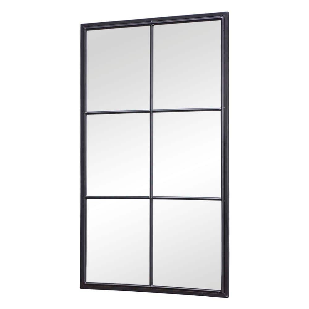 Elegant Classic 48" Rectangular Windowpane Wall Mirror in Black