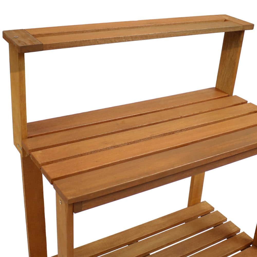 Meranti Wood Gardening Potting Bench with Teak Oil Finish and Storage Shelf