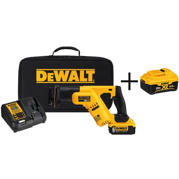 DEWALT 20V MAX Lithium-Ion Cordless Compact Reciprocating Saw with 20V 5.0Ah and 6.0Ah Batteries, Charger and Bag