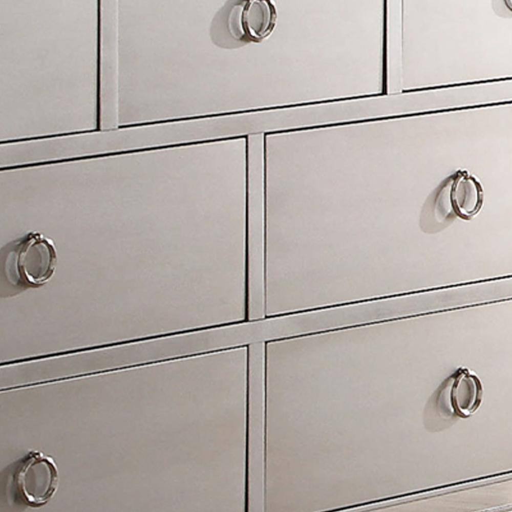 Platinum Mirror Trim 7-Drawer Dresser with Wooden Legs