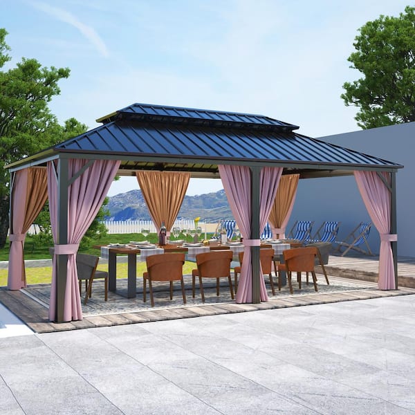 EAGLE PEAK 12 ft. x 20 ft. Outdoor Aluminum Frame Hardtop Gazebo with Galvanized and Powder Coated Steel Double Roof