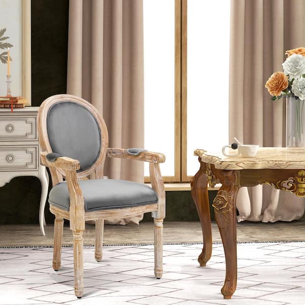 Grey Polyester Vintage Round Back Dining Chair