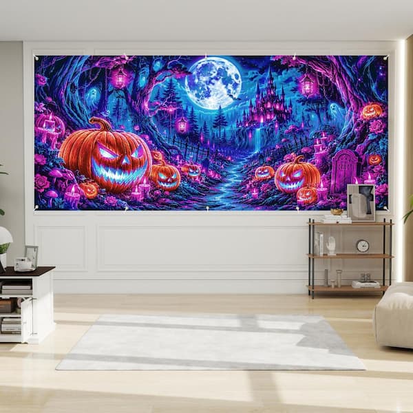 Justincity UV Reactive Halloween Outdoor Garage Door Banner Cover