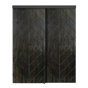 48 in. x 80 in. Hollow Core Charcoal Black Stained Pine Wood Interior Double Sliding Closet Doors