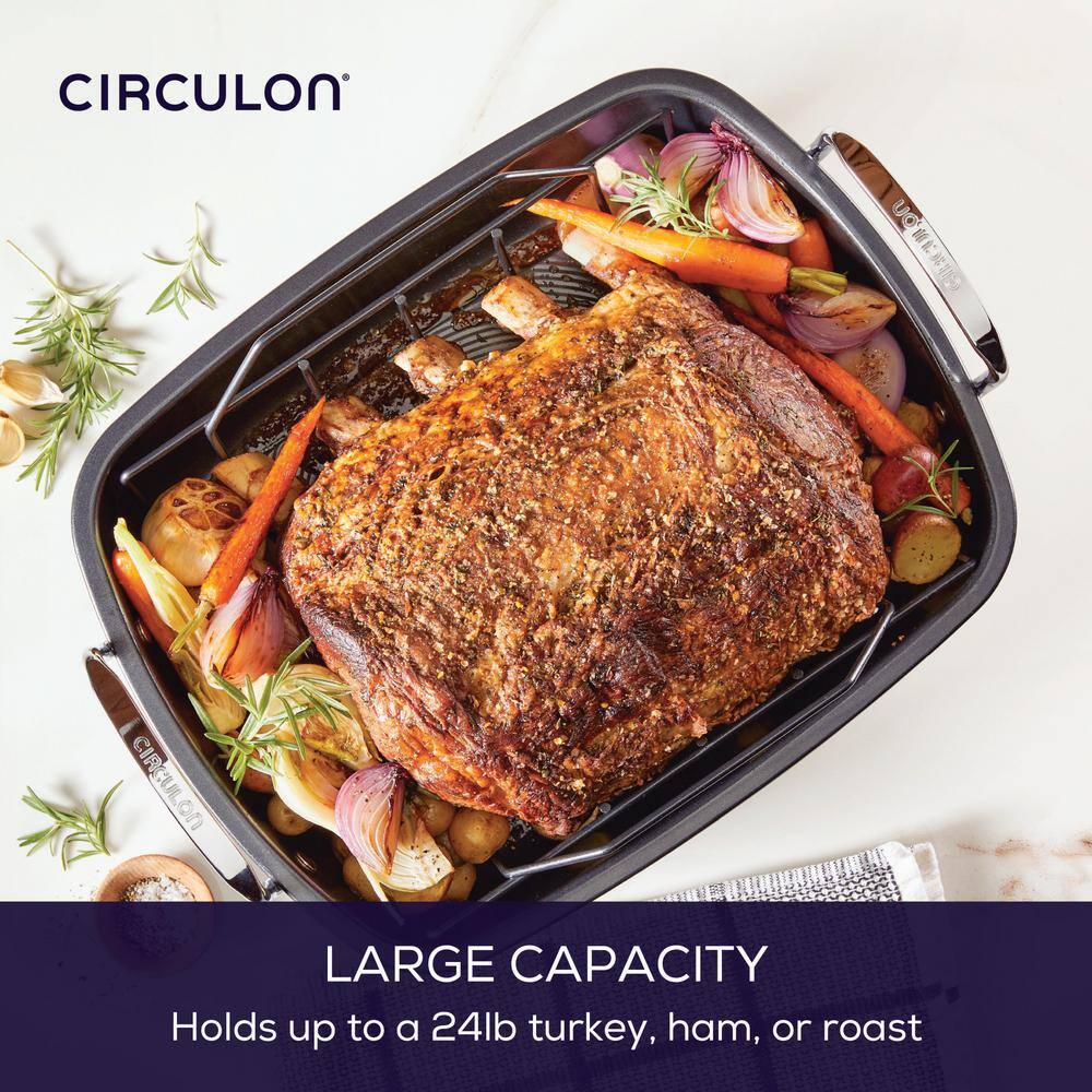 Total 11 qt. in Black, Steel, Roasting Pan with Rack - thumbnail 3