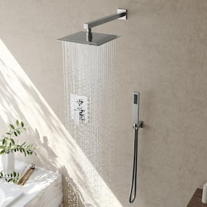 2-Spray Patterns with  10 in. Wall Mount Dual Shower Heads with Hand Shower in Brushed Nickel (Valve Included)