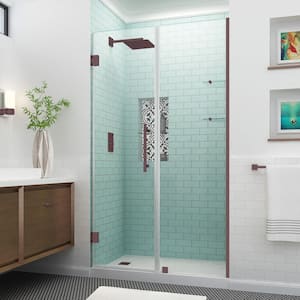 Belmore GS 46.25 in. to 47.25 in. x 72 in. Frameless Hinged Shower Door with Glass Shelves in Bronze