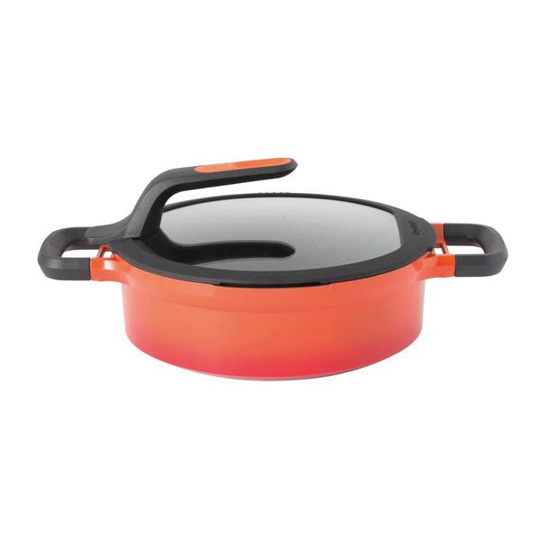 BergHOFF GEM Stay Cool 3.5 qt. Cast Aluminum Nonstick Saute Pan in Orange with Glass Lid and Dual Handles
