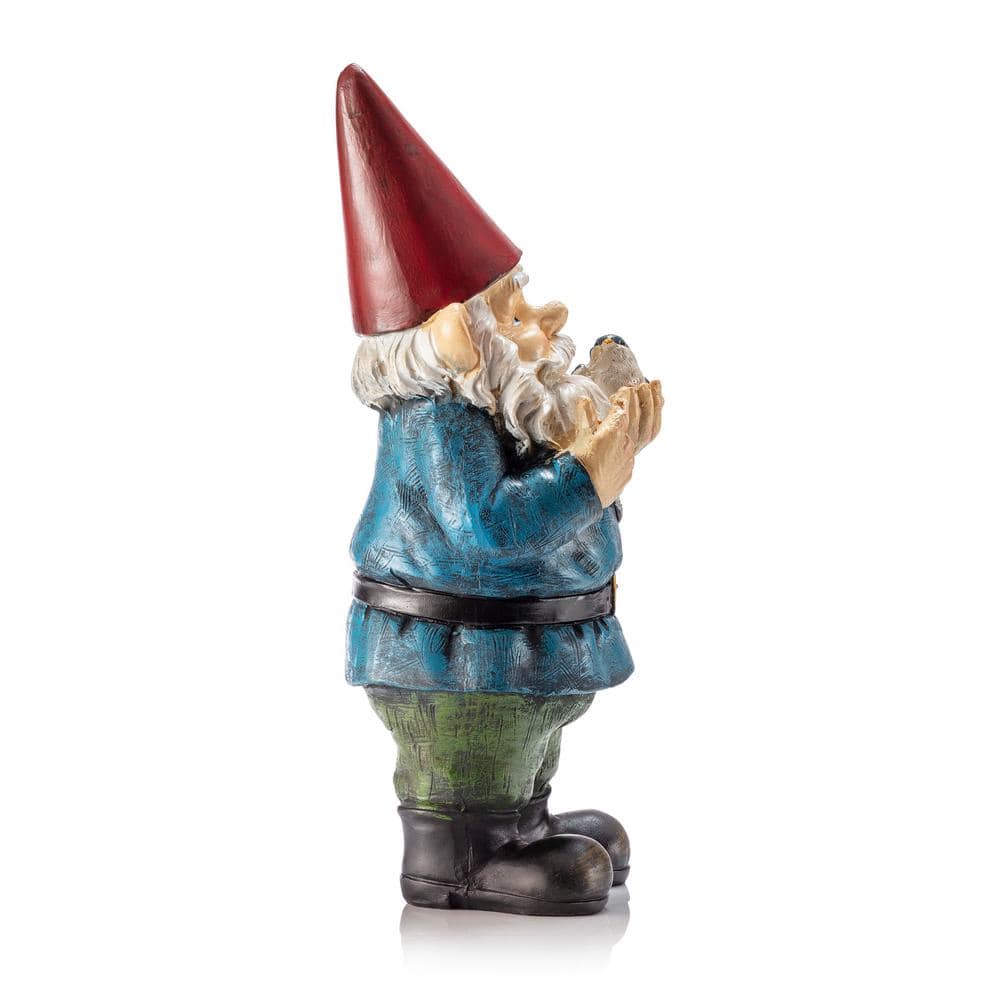 12-Inch Multicolor Garden Gnome with Bird Statue