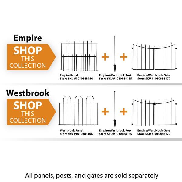 Vigoro Westbrook 34.7in. H x 48.6in. W Black Steel Fence Panel (4-Pack)