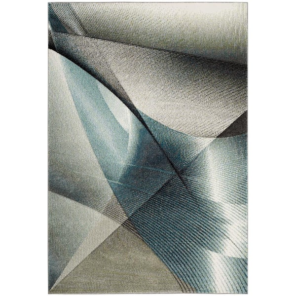 Hollywood Gray/Teal 9 ft. x 12 ft. Striped Abstract Area Rug