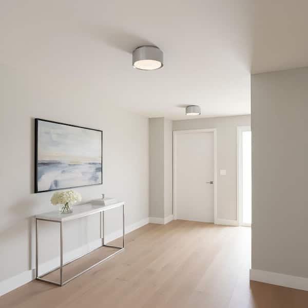 Dartmore 10 in. W x 5.625 in. H 1-Light Brushed Nickel Modern Flush Mount with Steel Shade and No Bulb Included