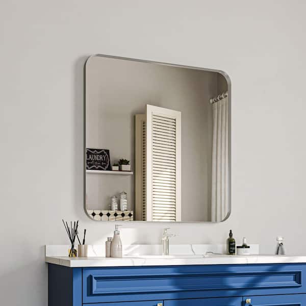 36 in. W x 36 in. H Rectangular Aluminum Framed Wall Bathroom Vanity Mirror in Silver
