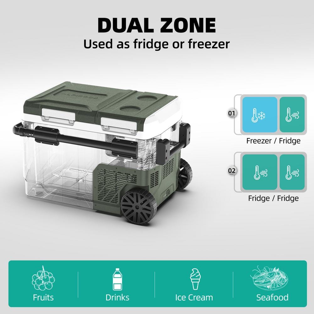 52 Qt Dual Zone Electric Cooler with Handle and Wheels