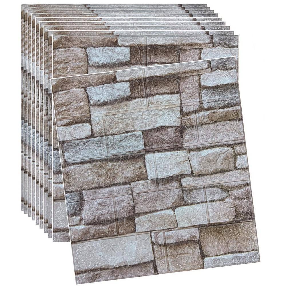 20-Piece Rock Peel and Stick 3D Faux Stone Wall Panel, 3D Brick Wallpaper, 