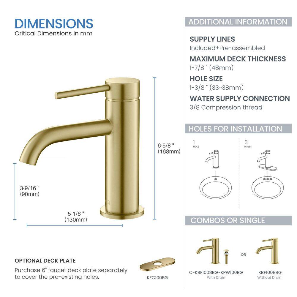 Elegant Brushed Gold Solid Brass Bathroom Faucet with Ergonomic Handle