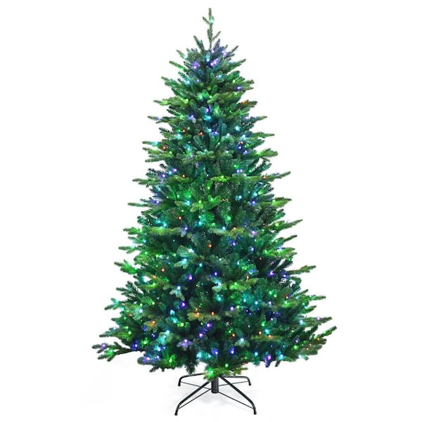 Costway 7 ft. Pre-Lit Artificial Christmas Tree Hinged Artificial Xmas Tree