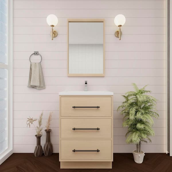 Victoria 24 in. W x 20 in. D x 35 in. H Single Sink Freestanding Bath Vanity in Yellow Oak with White Acrylic Top