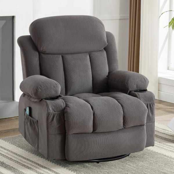 Dark Gray Velvet Recliners Massage Heated Reclining for Elderly with USB and 2-Cup Holders