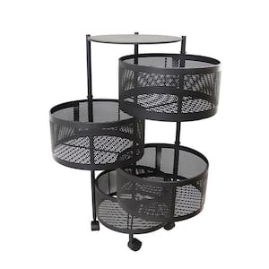 Black Rolling 4-Tier Rotatable Round Carbon Steel Storage Basket Shelving Unit (12.9 in. W x 29.5 in. H x 12.9 in. D)