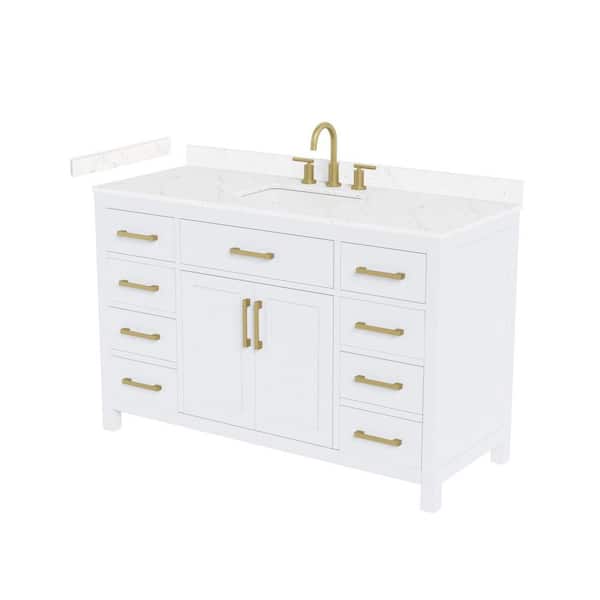 Beckett 54 in. Single Freestanding White Bath Vanity with Carrara Cultured Marble Top