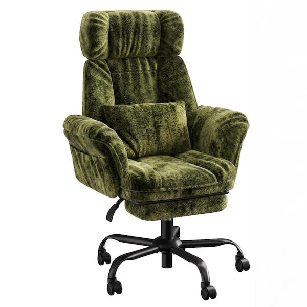 44 in Plush Velvet Corduroy Cross Legged Massage Ergonomic Task Chair in Green with Arms