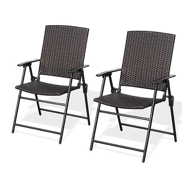 TIRAMISUBEST Folding Wivker Outdoor Patio Dining Chair Set of 2