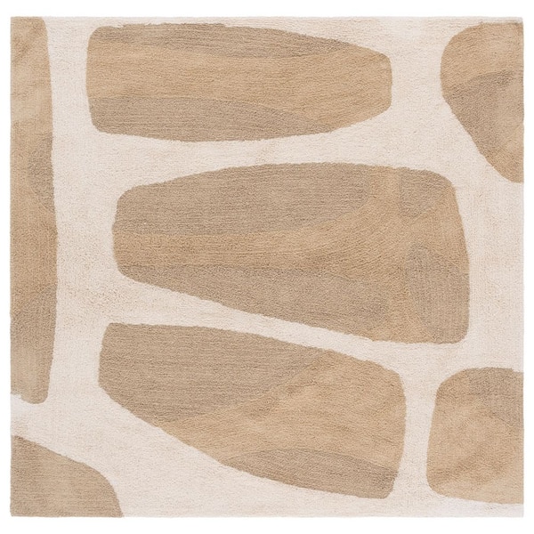 Easy Care 6 ft. x 6 ft. Beige/Ivory Machine Washable Abstract Two-Tone Square Area Rug
