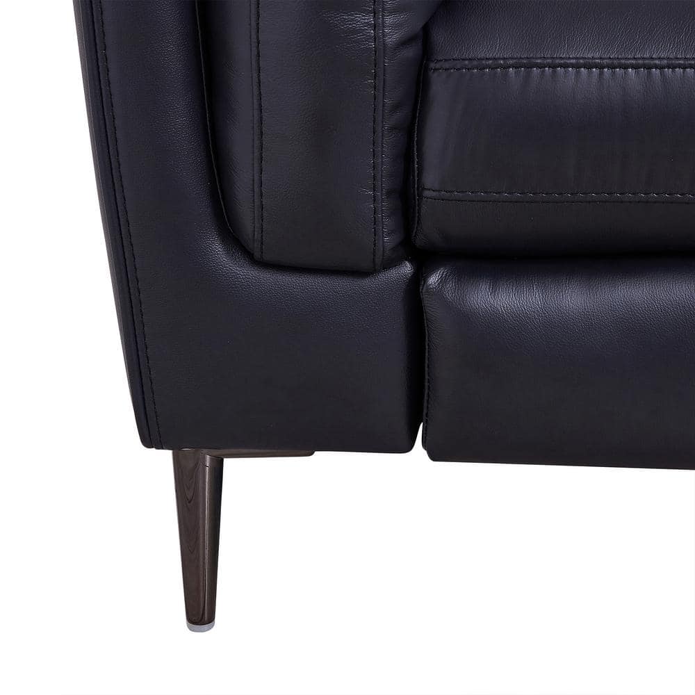 Navy Tufted Leather Power Reclining Sofa with Wood Frame