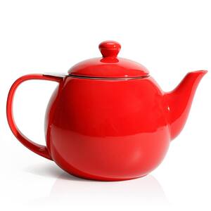 27 oz. Red Porcelain Tea Pot with Stainless Steel Infuser