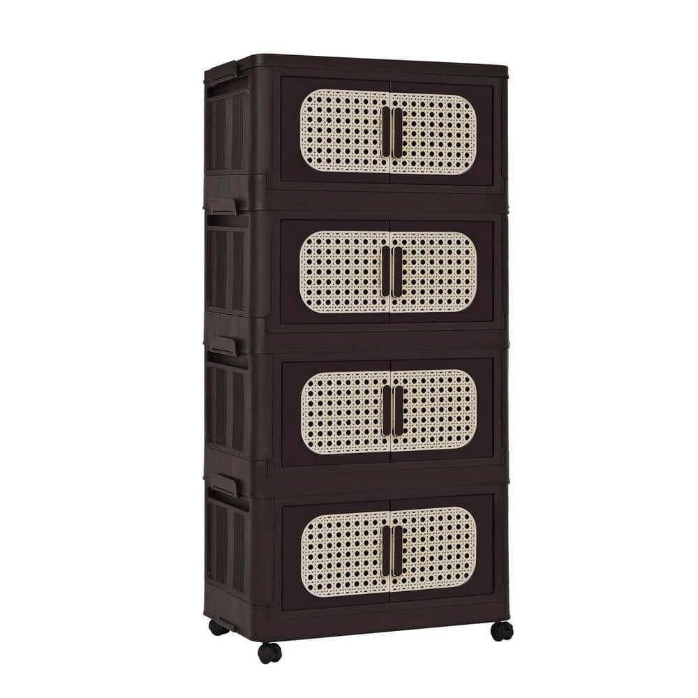 40 in. H x 20 in. W Brown Plastic Folding Storage Cabinet with Wheels 4 ...