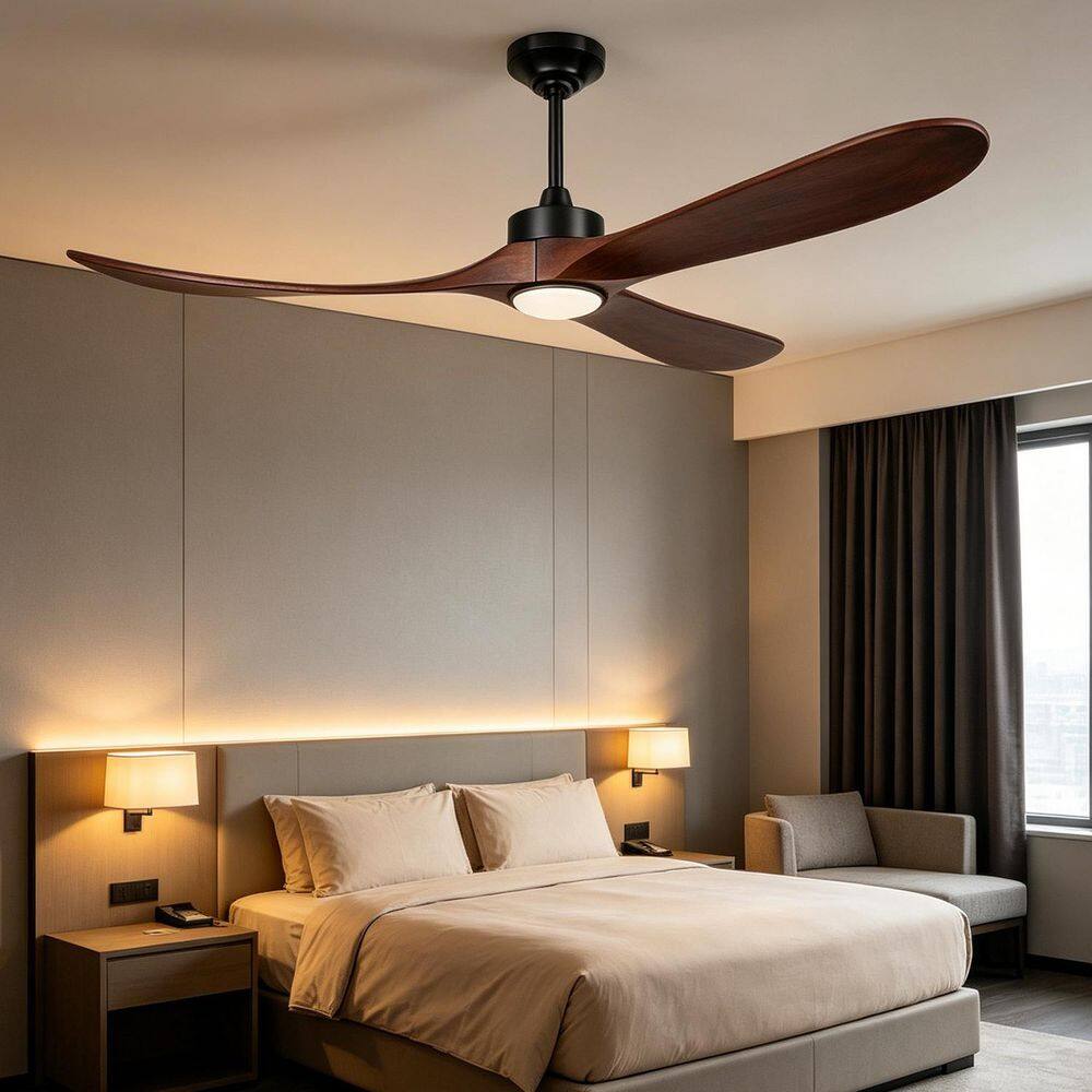 52 in. Dark Walnut 3 Solid Wood Blade Standard Ceiling Fan with Lights, Remote Included, Downrod Mount for Living Room price history on PriceWatchPro