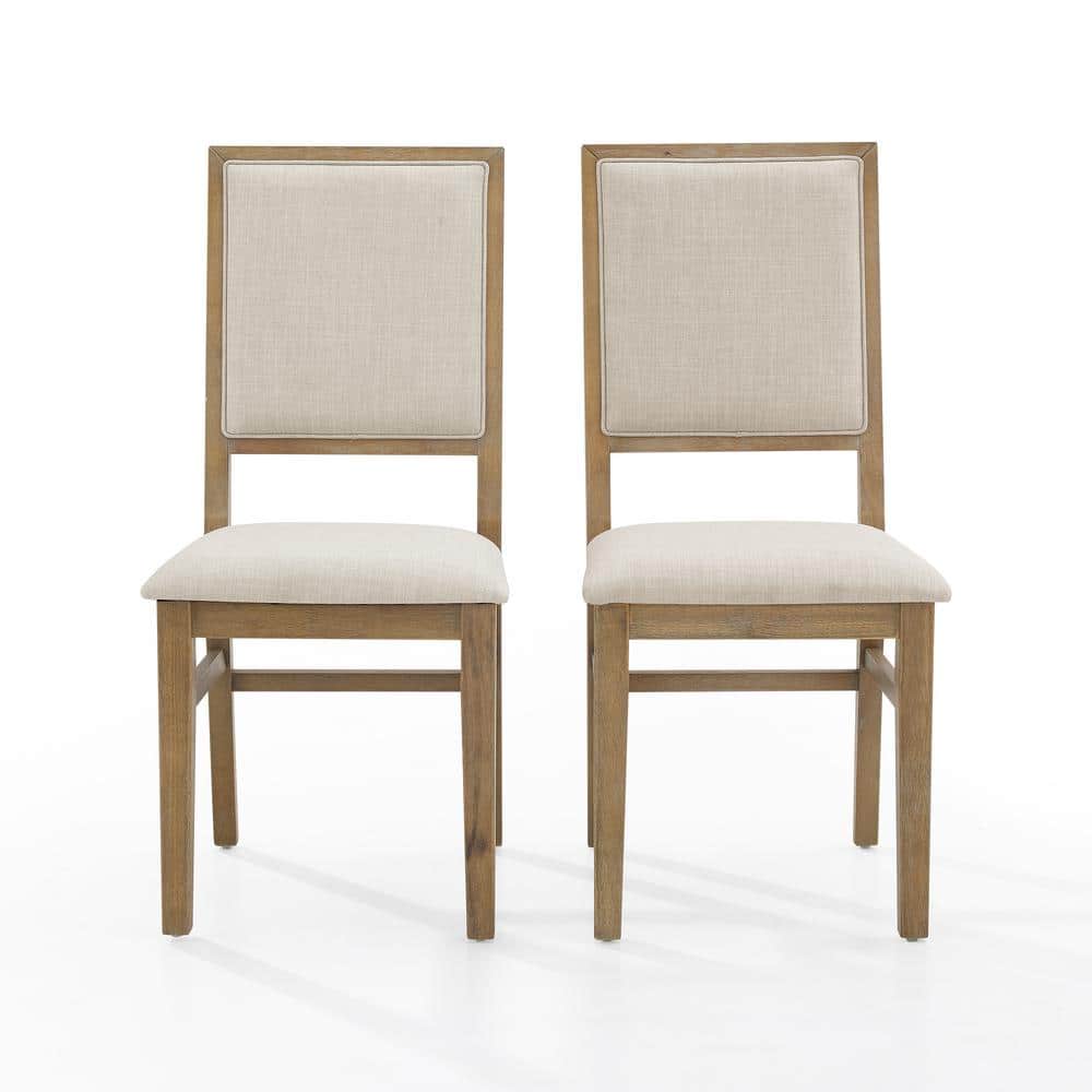 Joanna Cream Linen and Light Wood Rustic Dining Chair Set