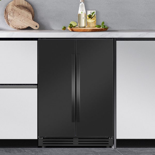 23.42 in. Dual Zone 180-Cans Beverage Refrigerator in Black Stainless Steel Built in Beer Cooler w/ 5-Removable Shelves