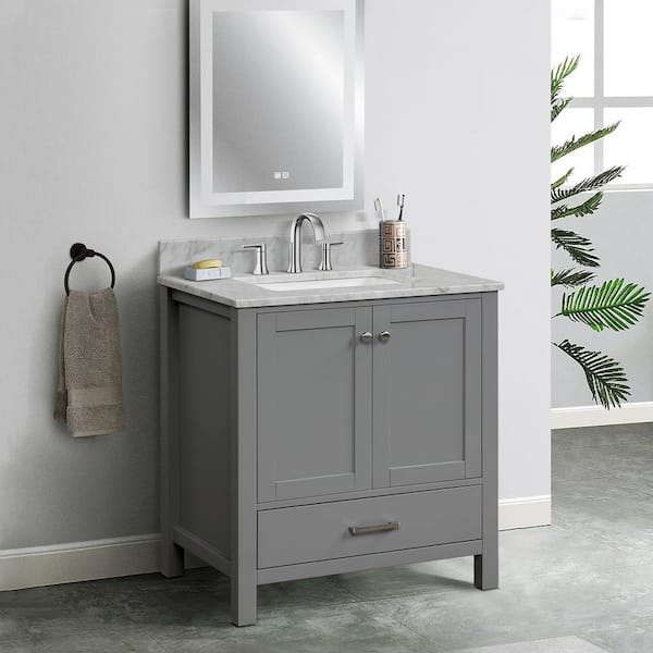 Rrtyo Tavon 30 In W X 22 D 33 H Bath Vanity Gray With Carrara White Marble Top Bv004 Carrara White Marble Top, 30 Inch Bathroom Vanity Menards In India