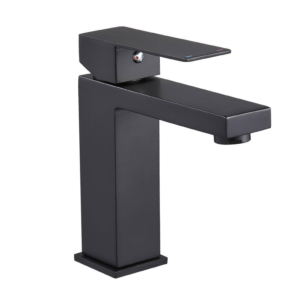 Heemli Square Single Handle Single Hole Bathroom Faucet in Matte Black
